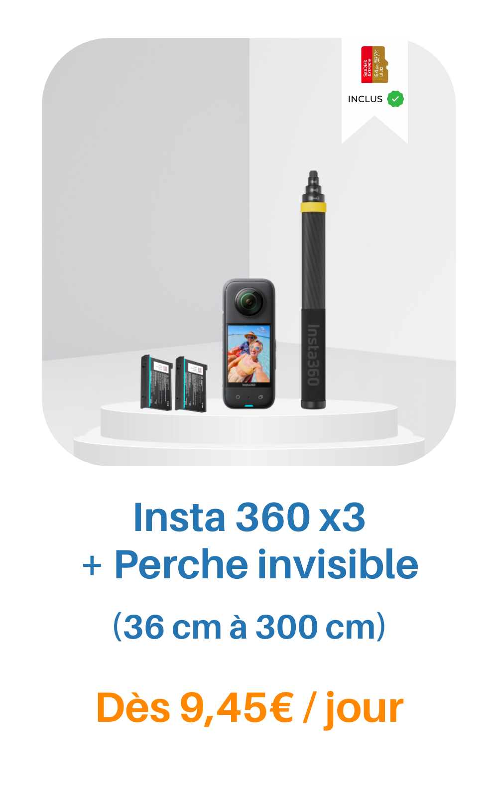 Location Insta360 X3 + Grande perche invisible dès 9,45€/jour