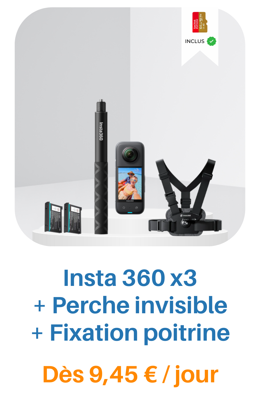 Location Insta360 X3 + Perche invisible dès 7,95€/jour